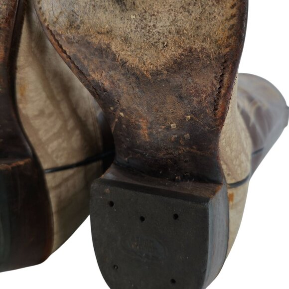 Nocona Cape Buffalo Cowboy Boots Mens size 10D Brown Tan Exotic Leather Western - Picture 14 of 16